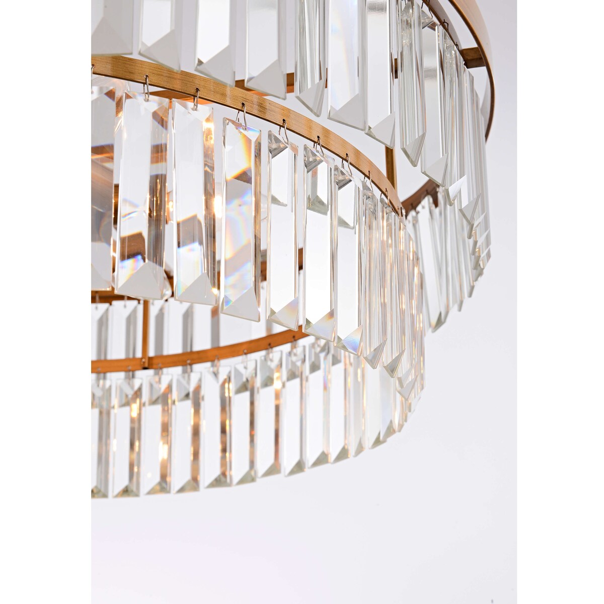 Clarisa 6-light Glam Crystal Glass Prism Drum Tiered Chandelier - Brushed Brass