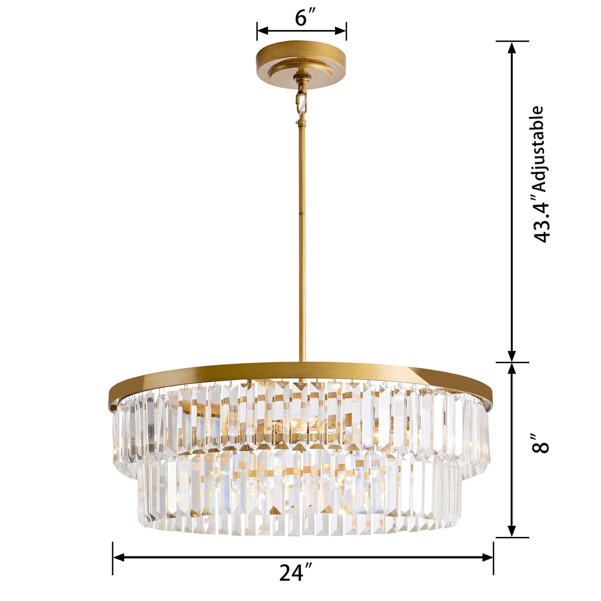 Clarisa 6-light Glam Crystal Glass Prism Drum Tiered Chandelier - Brushed Brass