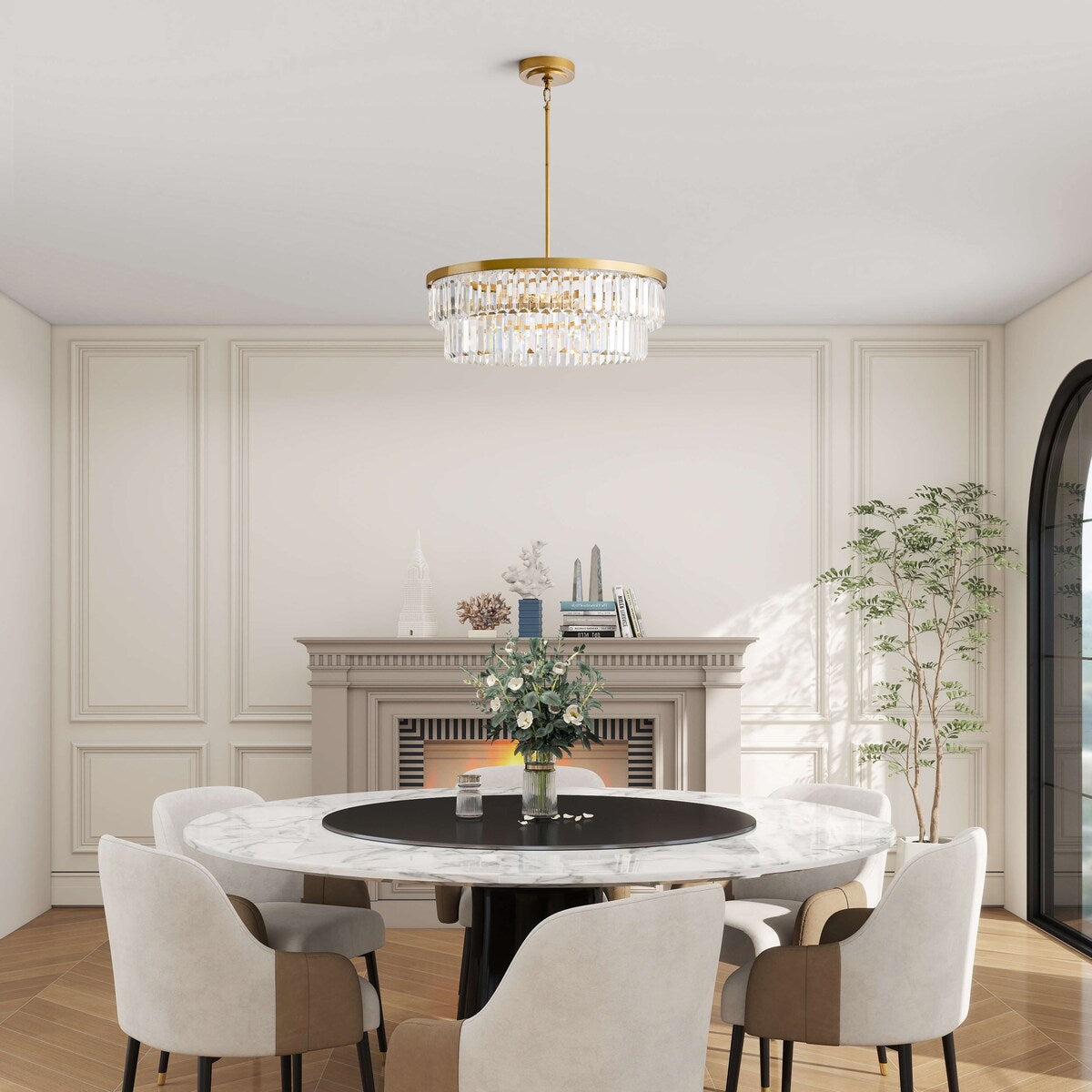 Clarisa 6-light Glam Crystal Glass Prism Drum Tiered Chandelier - Brushed Brass