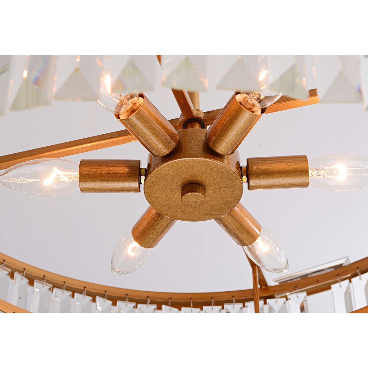 Clarisa 6-light Glam Crystal Glass Prism Drum Tiered Chandelier - Brushed Brass