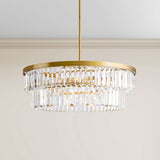 Clarisa 6-light Glam Crystal Glass Prism Drum Tiered Chandelier - Brushed Brass