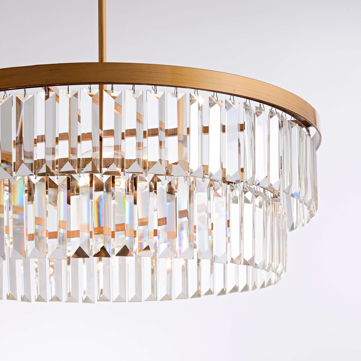 Clarisa 6-light Glam Crystal Glass Prism Drum Tiered Chandelier - Brushed Brass