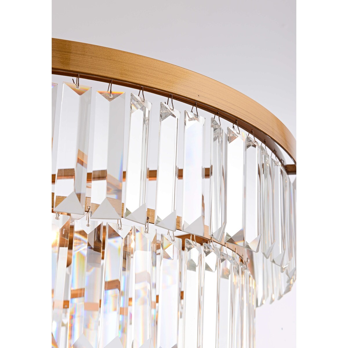 Clarisa 6-light Glam Crystal Glass Prism Drum Tiered Chandelier - Brushed Brass
