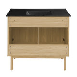 Classe 36 In. Natual Oak Bathroom Vanity With Black, 3-Hole Ceramic Sink Top