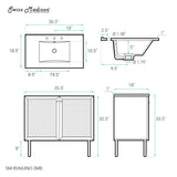 Classe 36 In. Natual Oak Bathroom Vanity With Black, 3-Hole Ceramic Sink Top