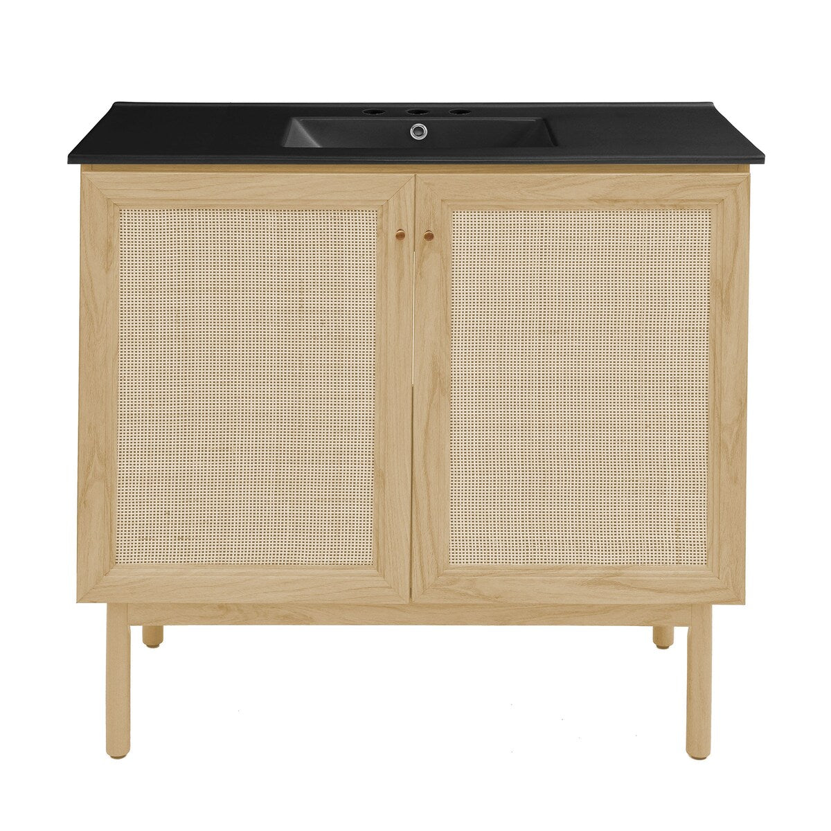 Classe 36 In. Natual Oak Bathroom Vanity With Black, 3-Hole Ceramic Sink Top