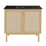 Classe 36 In. Natual Oak Bathroom Vanity With Black, 3-Hole Ceramic Sink Top