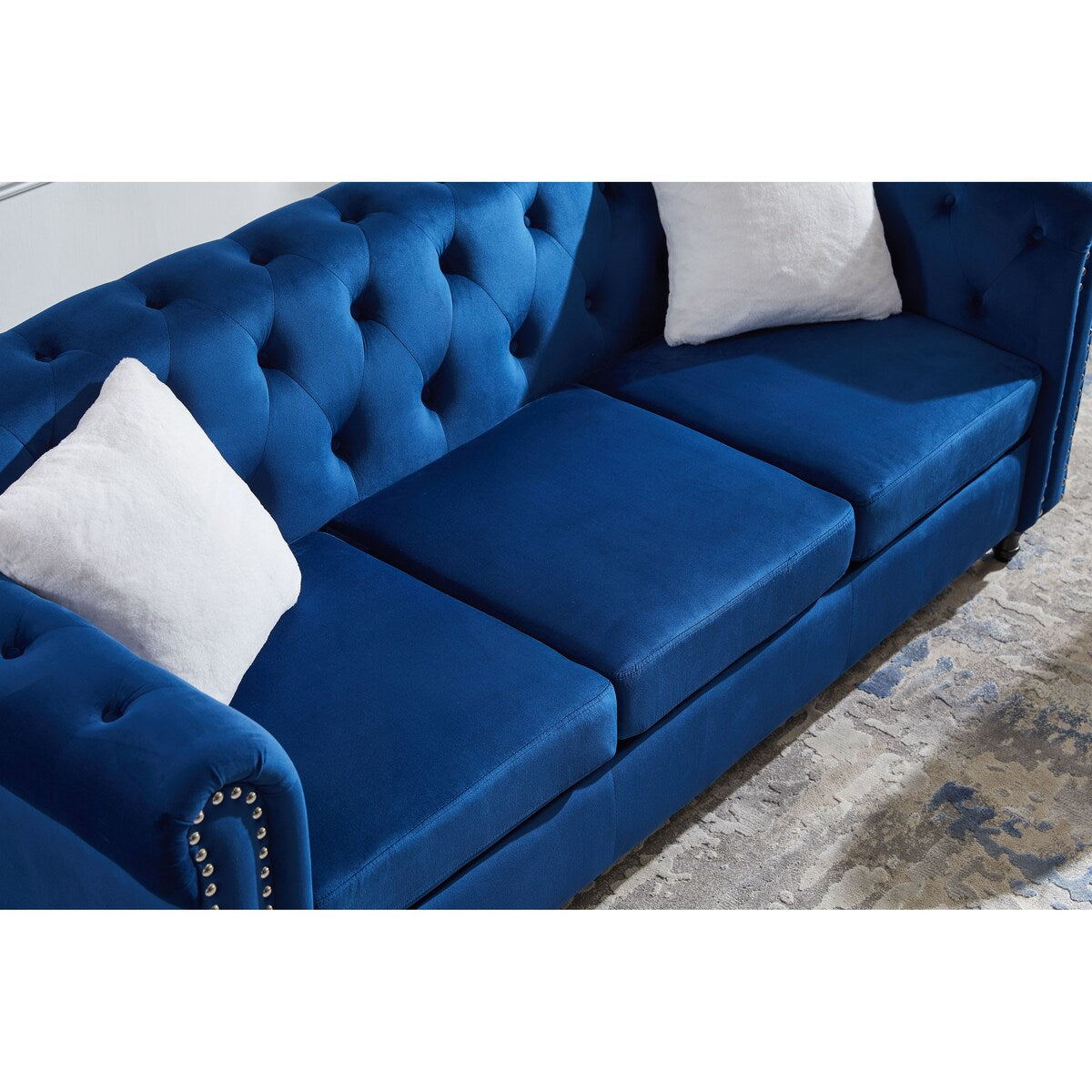 Classic 2 Piece Living Room Sofa Set, Including 3-Seater Sofa and Loveseat, with Button and Copper Nail on Arms and Back
