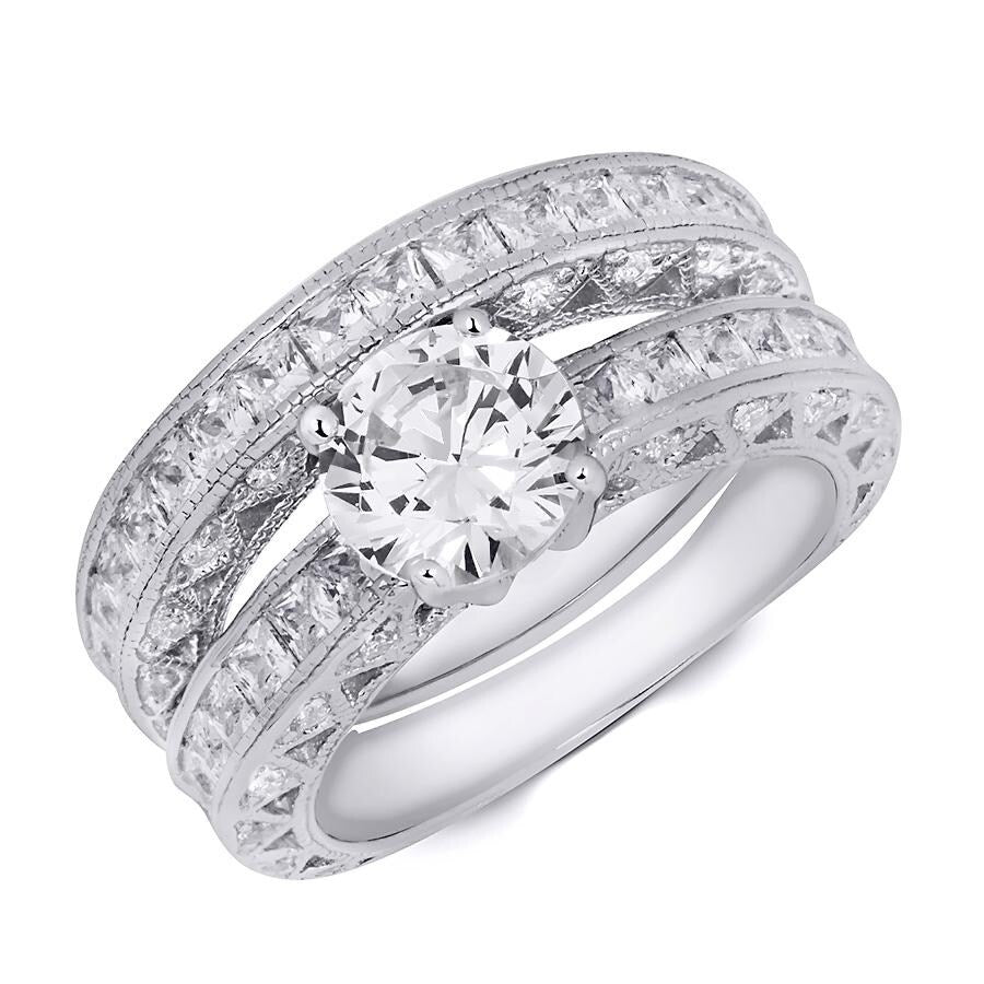 Classic 2.0 CT Carat Wedding Band Anniversary Ring Set Sterling Silver