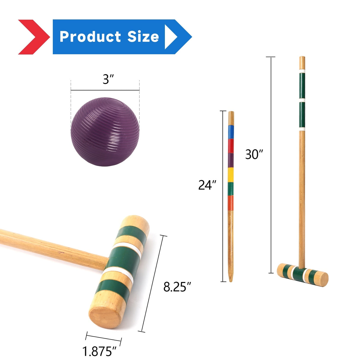 GSE™ Classic 6-Player Croquet Set with 6 Mallets & Croquet Balls, 9 Wickets, 2 Stakes and a Carrying Case - Croquet Set