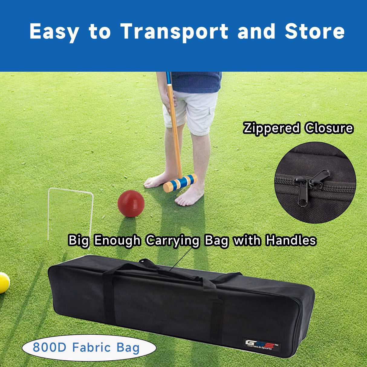 GSE™ Classic 6-Player Croquet Set with 6 Mallets & Croquet Balls, 9 Wickets, 2 Stakes and a Carrying Case - Croquet Set