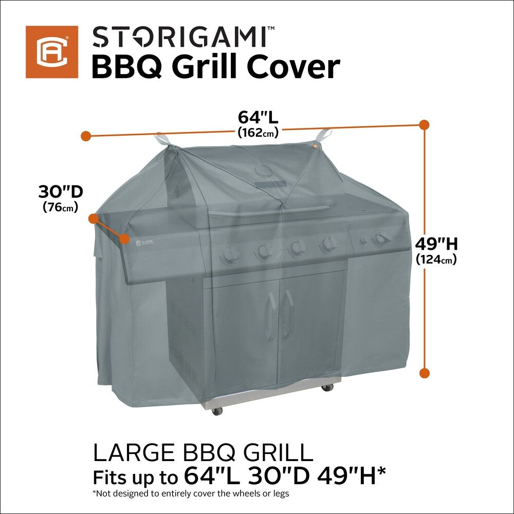 Classic Accessories Storigami Easy Fold Water-Resistant 64 Inch BBQ Grill Cover, Charcoal Black