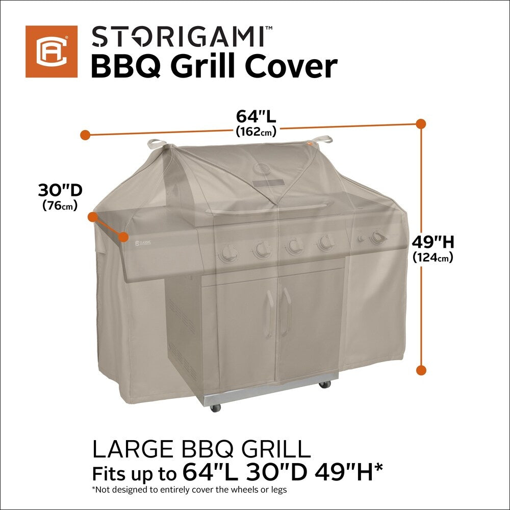 Classic Accessories Storigami Easy Fold Water-Resistant 64 Inch BBQ Grill Cover, Charcoal Black