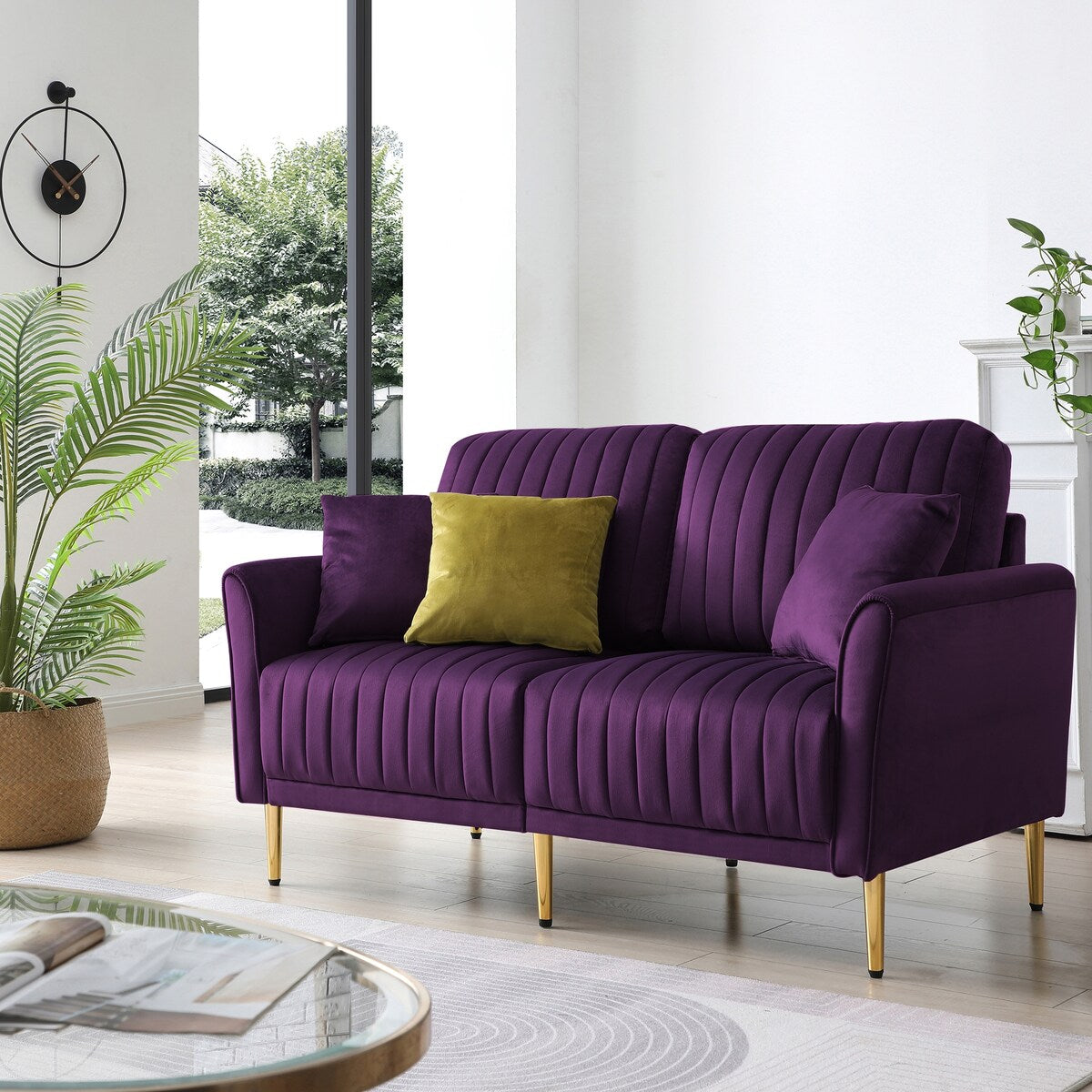 Classic Clean-lined Style Loveseat Sofa Velvet 2-seater Sofa