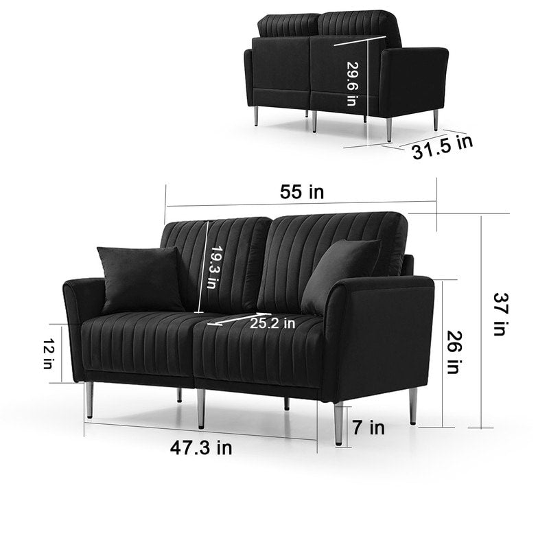 Classic Clean-lined Style Loveseat Sofa Velvet 2-seater Sofa