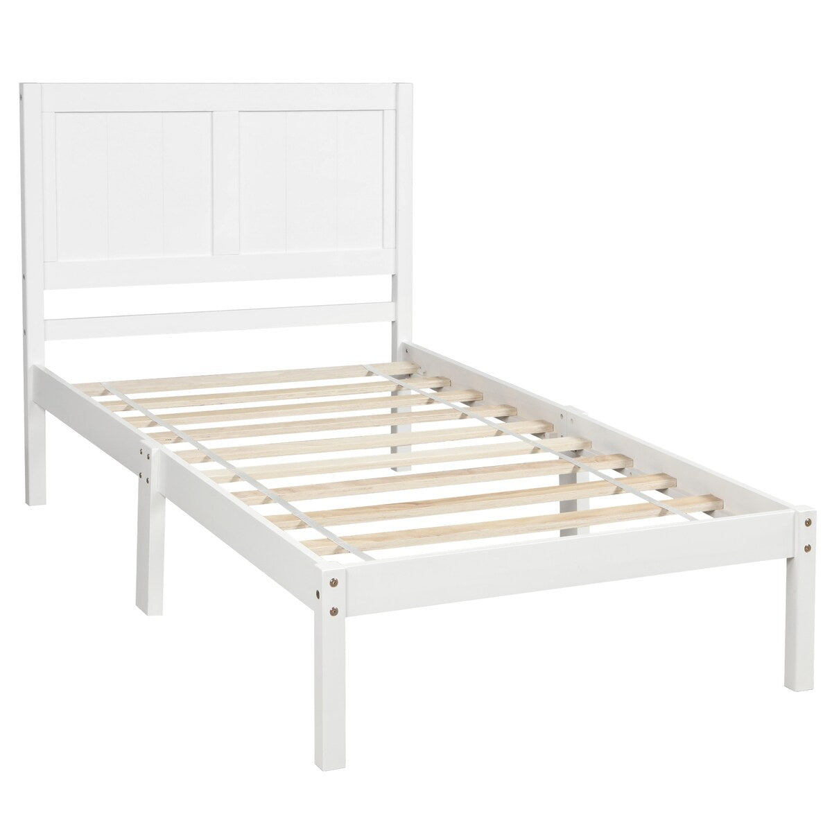 Classic Design Twin Size Pine Wood Platform Bed with Headboard & Wood Slats for Support , No Box Spring Needed