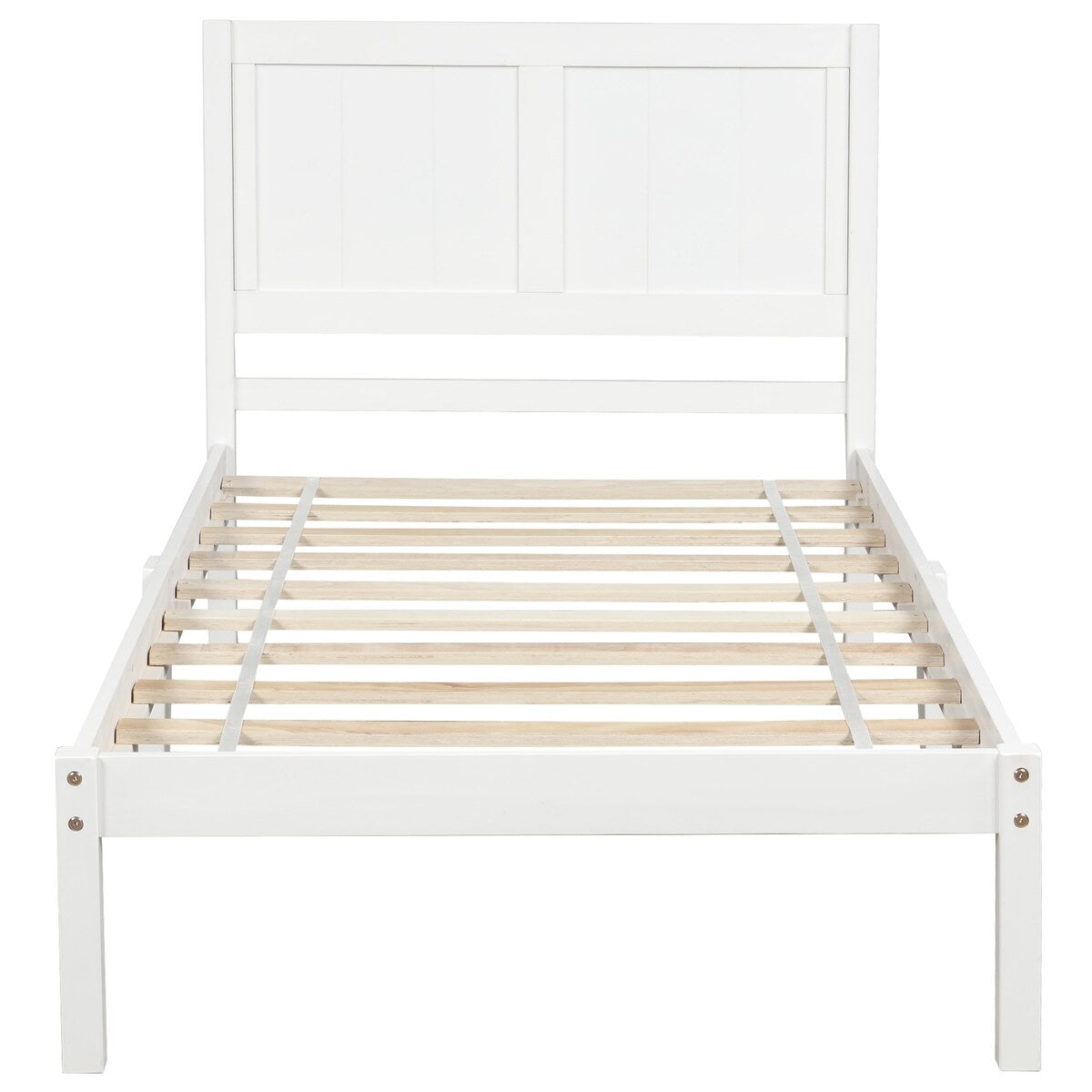 Classic Design Twin Size Pine Wood Platform Bed with Headboard & Wood Slats for Support , No Box Spring Needed