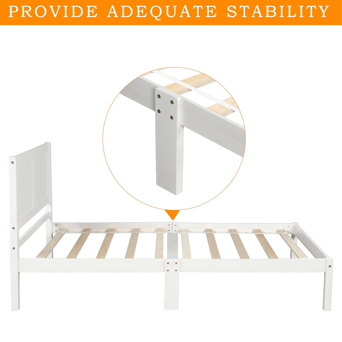 Classic Design Twin Size Pine Wood Platform Bed with Headboard & Wood Slats for Support , No Box Spring Needed