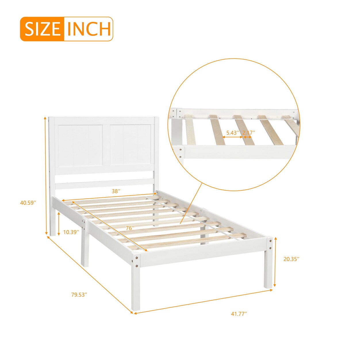 Classic Design Twin Size Pine Wood Platform Bed with Headboard & Wood Slats for Support , No Box Spring Needed