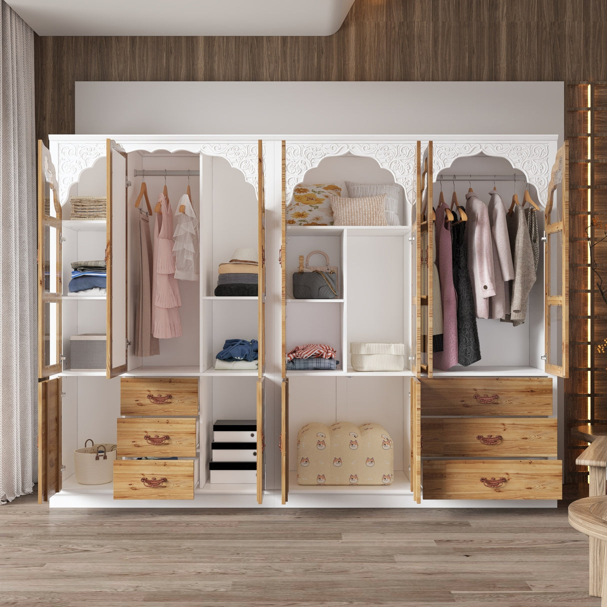 Classic Elegance Armoire Expandable Rustic Wardrobe with Glass Door
