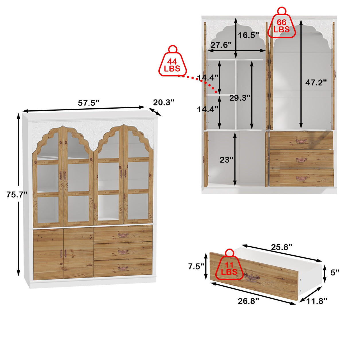 Classic Elegance Armoire Expandable Rustic Wardrobe with Glass Door