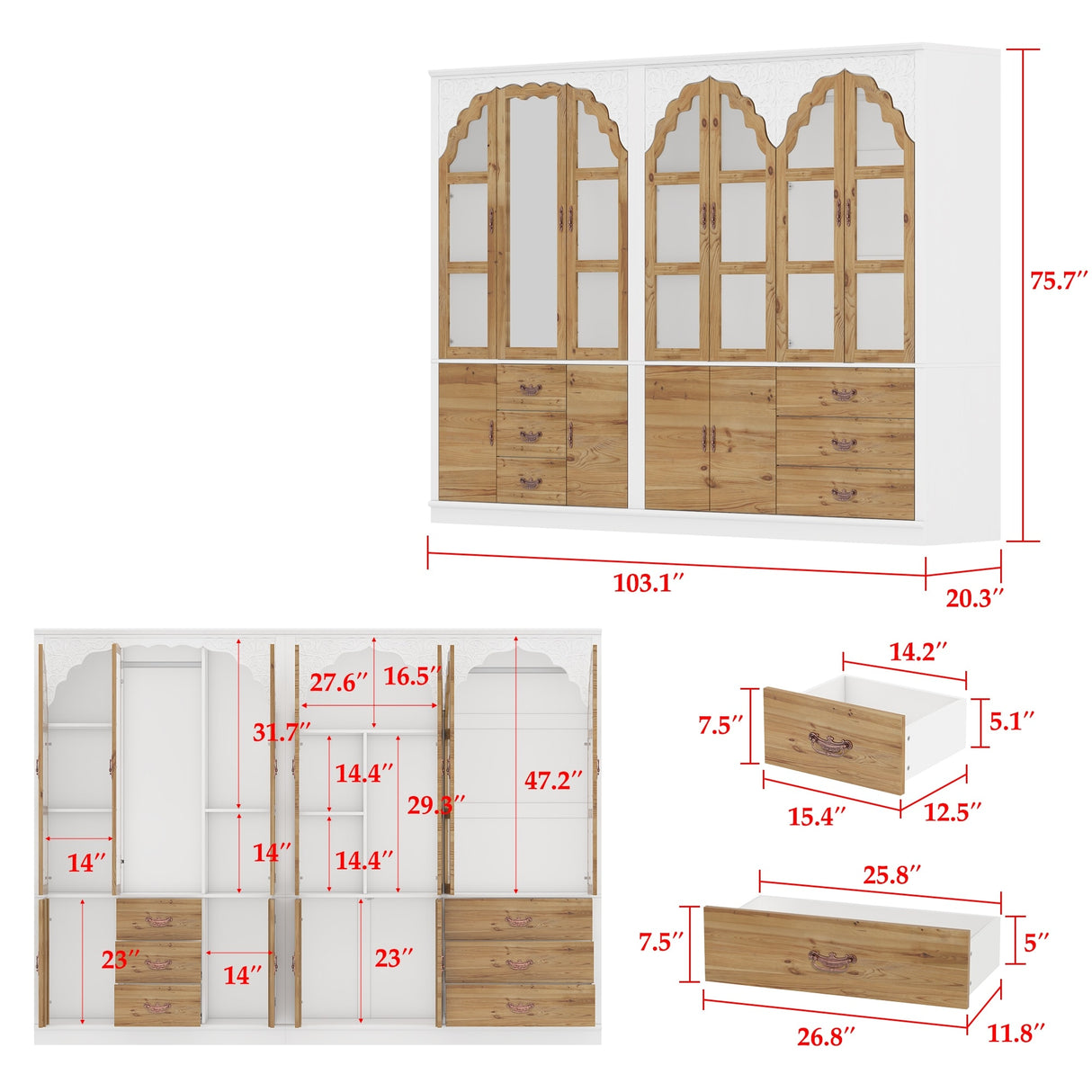Classic Elegance Armoire Expandable Rustic Wardrobe with Glass Door