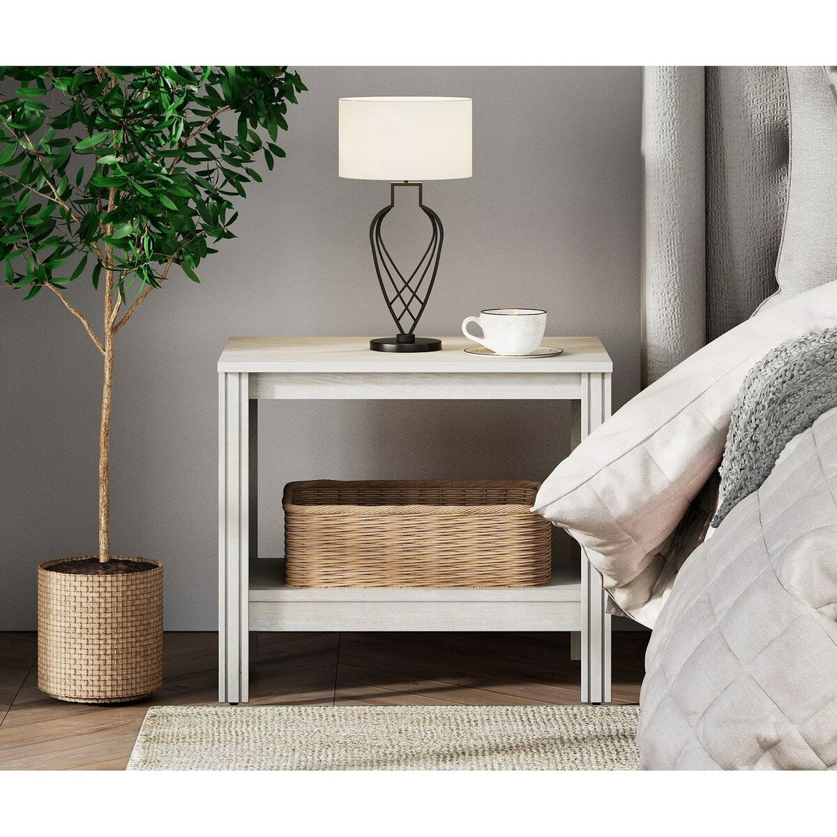 Classic End Table Nightstand, Side Table with Storage Shelf (Set of 2)