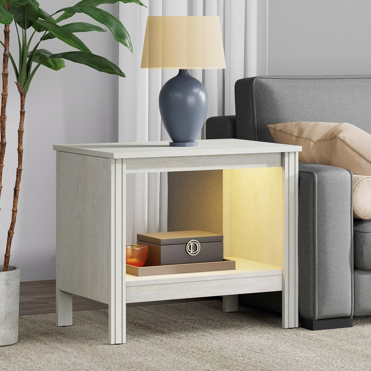 Classic End Table Nightstand, Side Table with Storage Shelf (Set of 2)