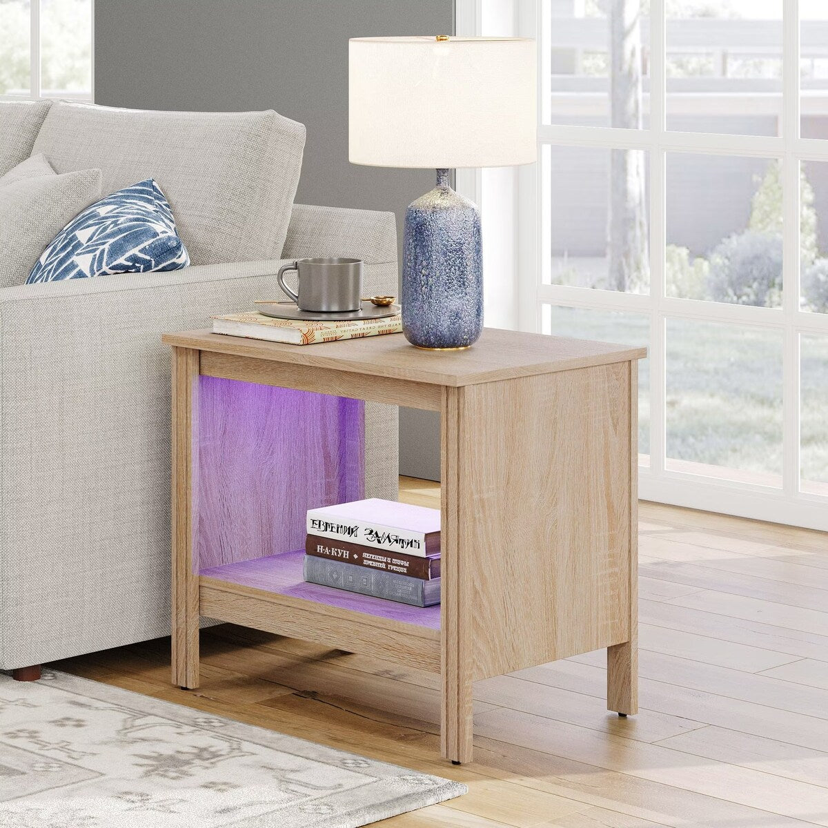 Classic End Table Nightstand, Side Table with Storage Shelf (Set of 2)