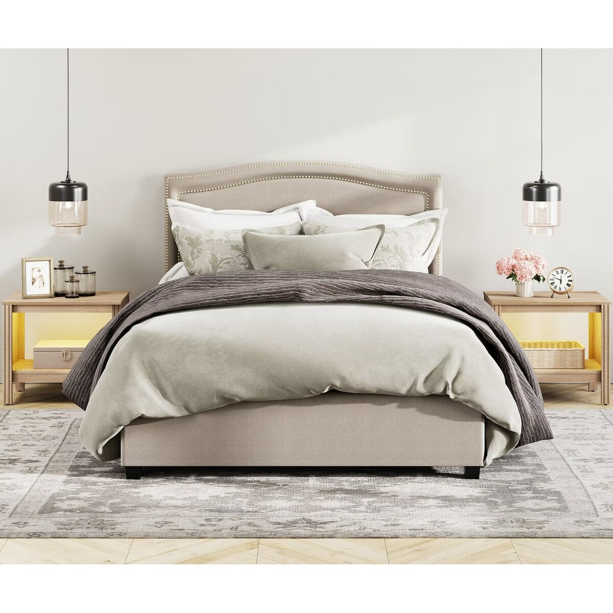 Classic End Table Nightstand, Side Table with Storage Shelf (Set of 2)