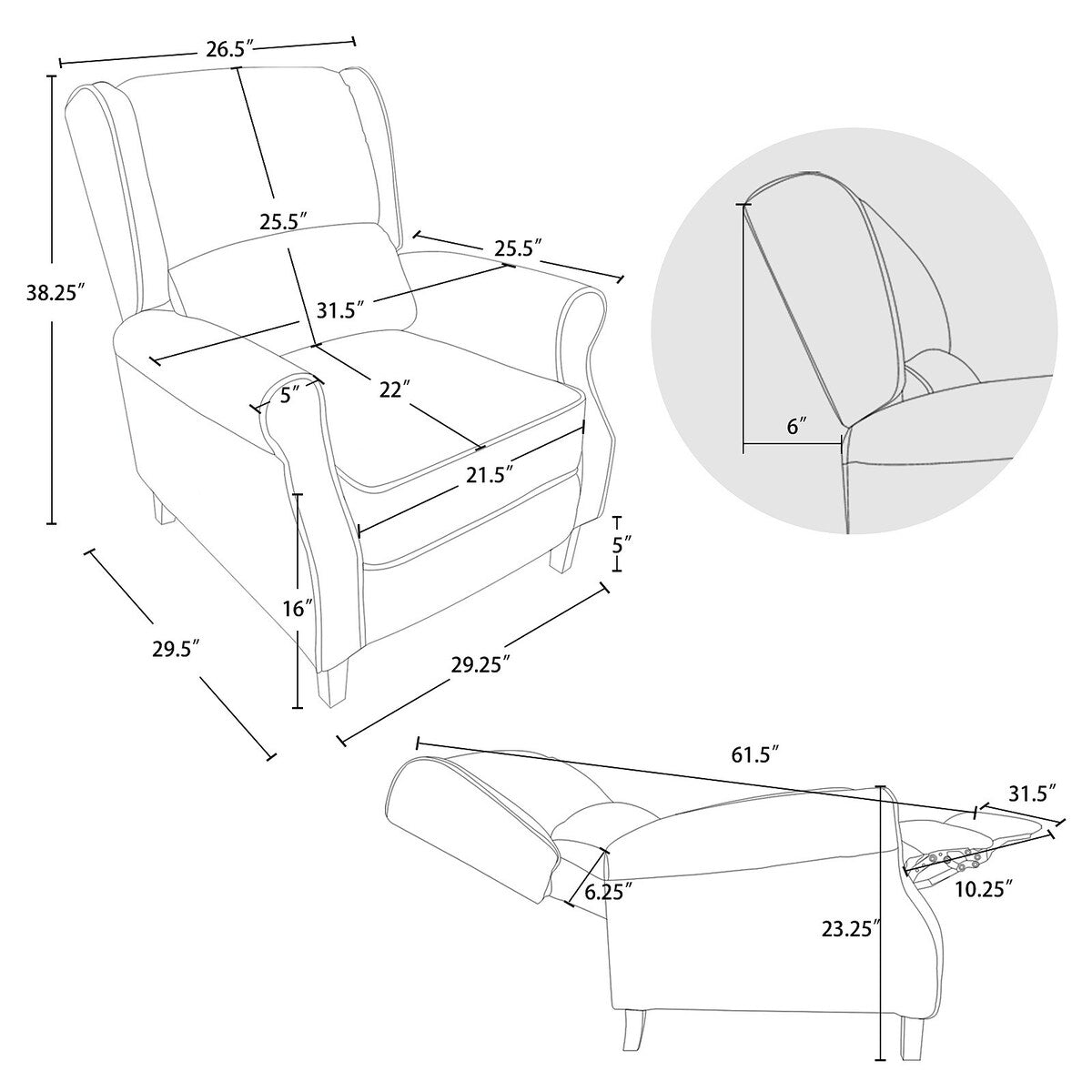 Classic Fabric Recliner Club Chair Padded Seat Backrest Sofa Purple