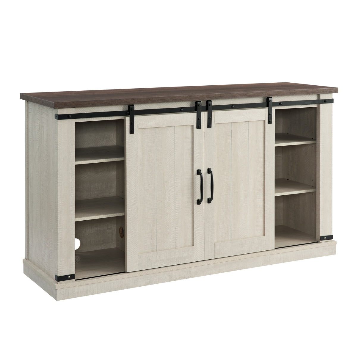 Classic Farmhouse TV Stand with Sliding Doors and Open Storage - 15.75 x 54.50 x 30.50