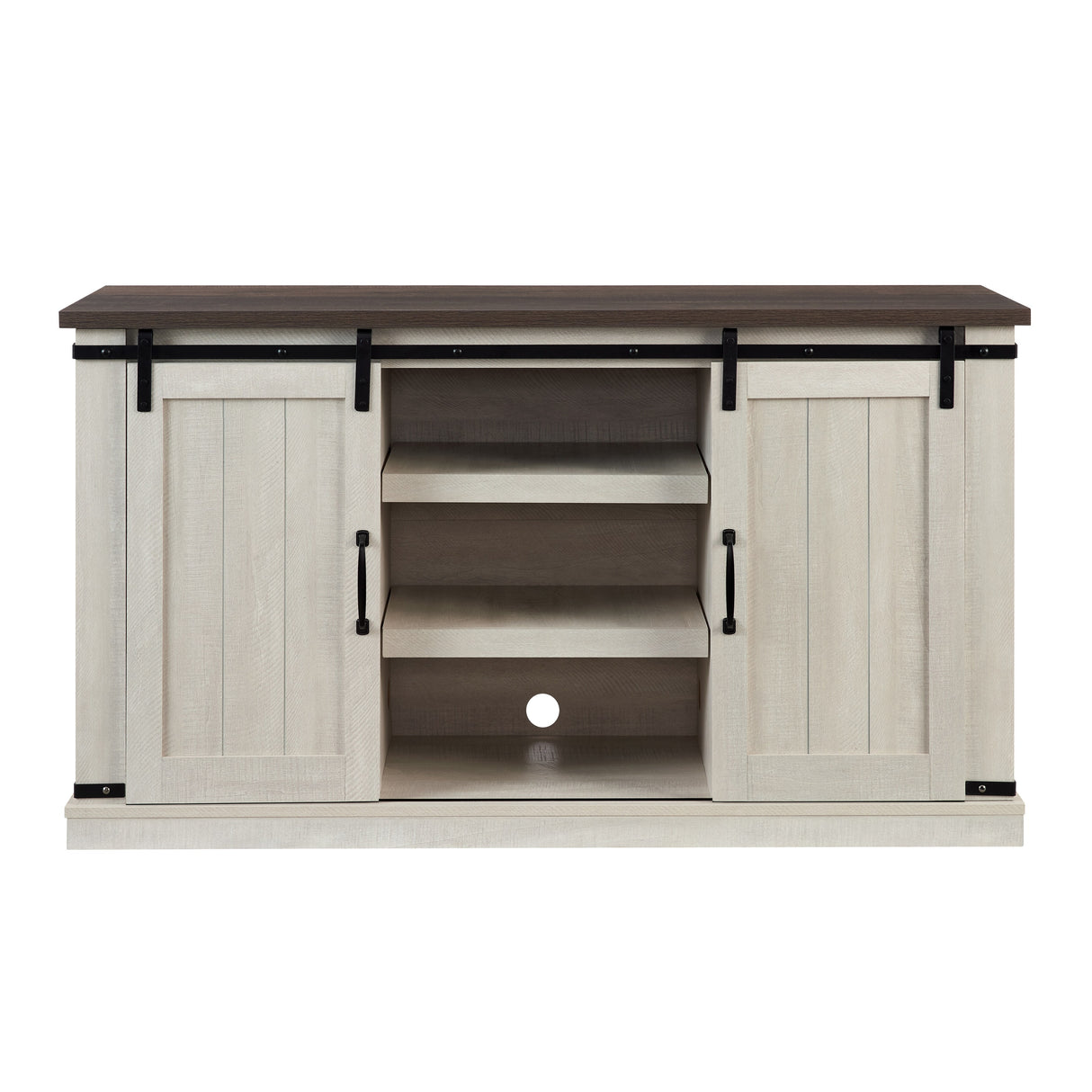 Classic Farmhouse TV Stand with Sliding Doors and Open Storage - 15.75 x 54.50 x 30.50
