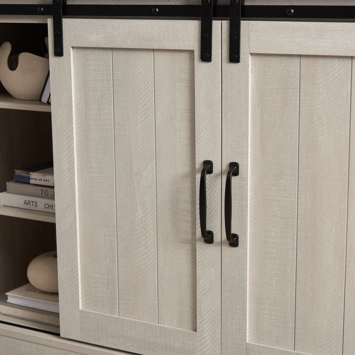 Classic Farmhouse TV Stand with Sliding Doors and Open Storage - 15.75 x 54.50 x 30.50