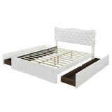 Classic Faux Leather Bed Frame Storage Platform Bed-Full, White