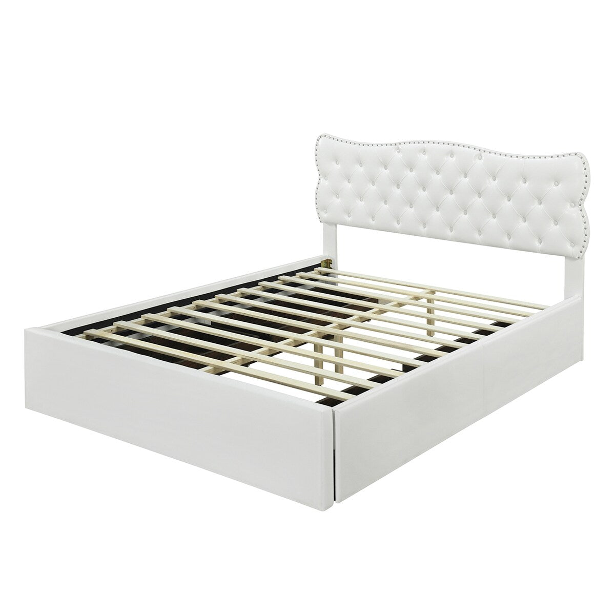 Classic Faux Leather Bed Frame Storage Platform Bed-Full, White