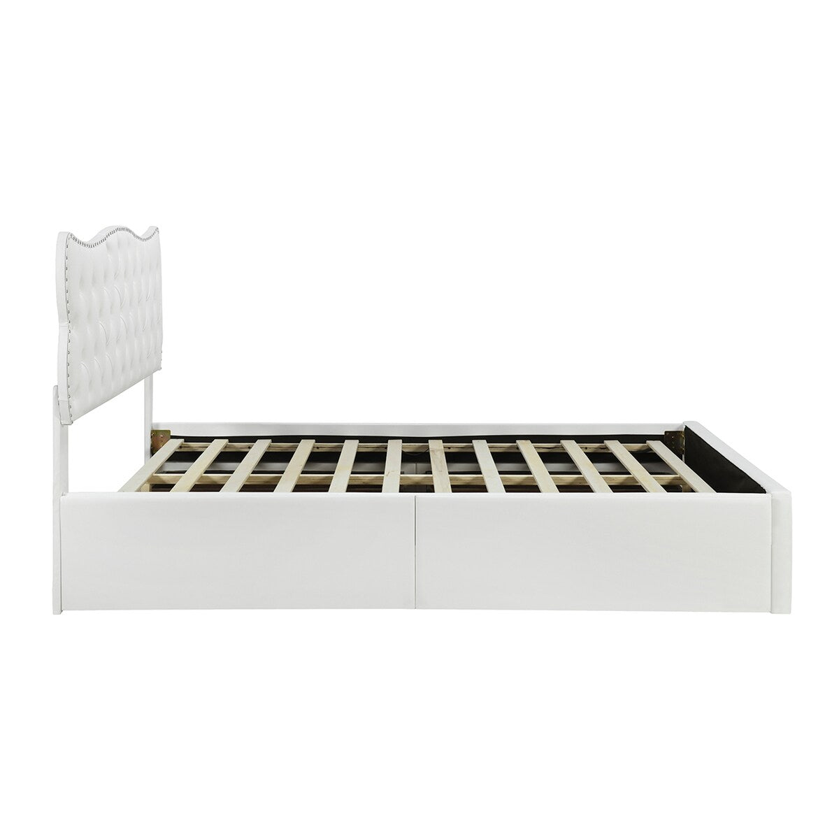 Classic Faux Leather Bed Frame Storage Platform Bed-Full, White