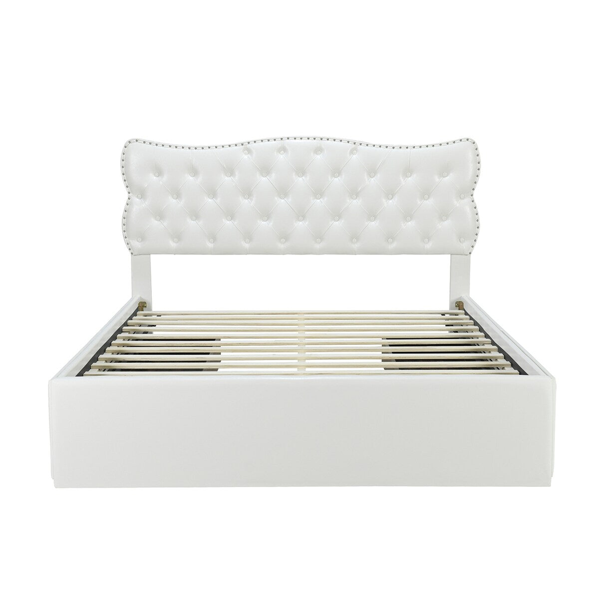 Classic Faux Leather Bed Frame Storage Platform Bed-Full, White