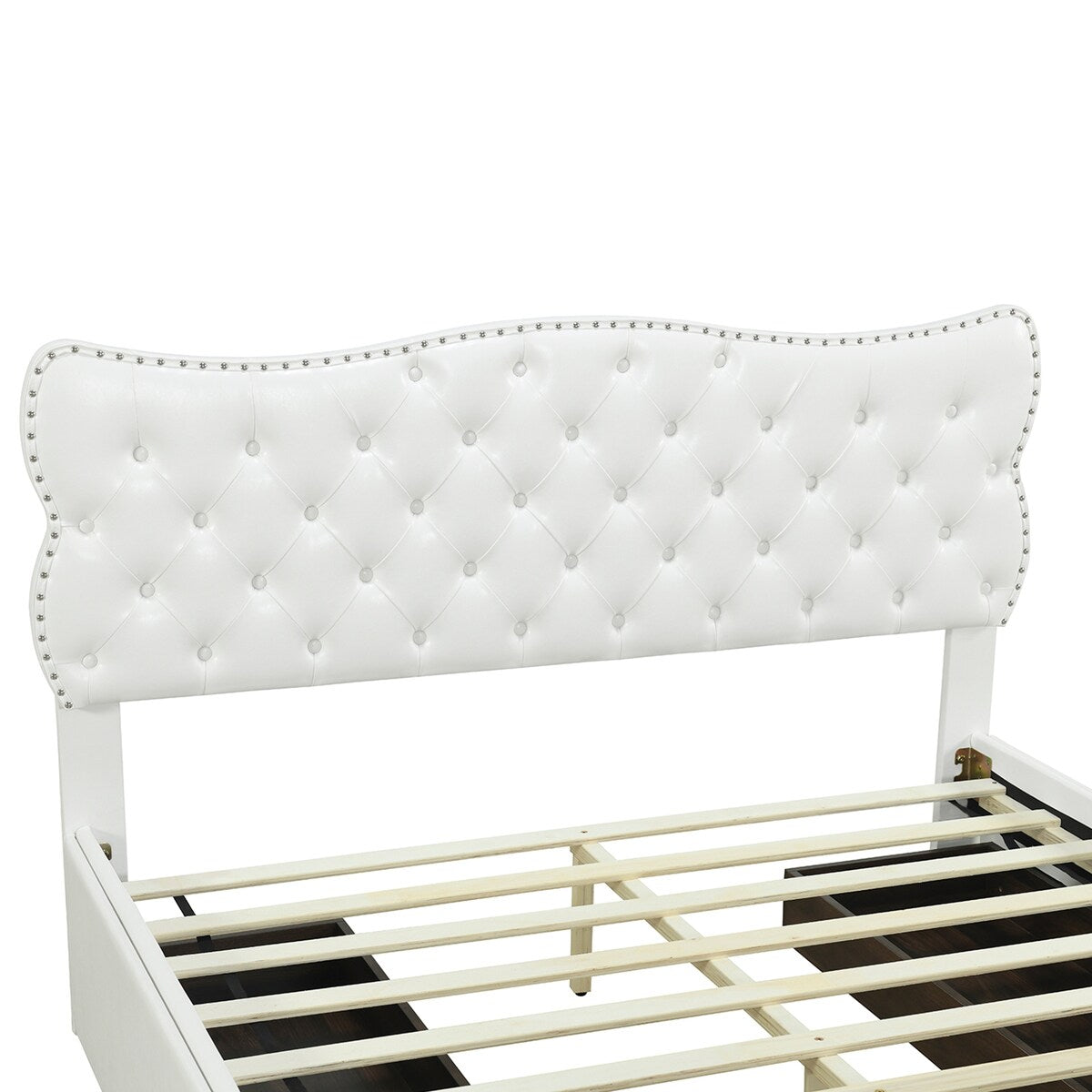Classic Faux Leather Bed Frame Storage Platform Bed-Full, White