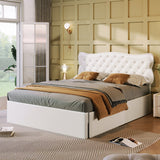Classic Faux Leather Bed Frame Storage Platform Bed-Full, White