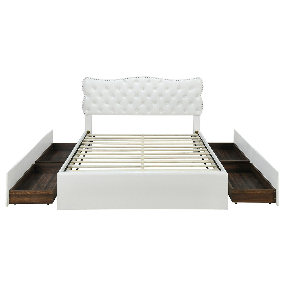 Classic Faux Leather Bed Frame Storage Platform Bed-Full, White