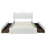 Classic Faux Leather Bed Frame Storage Platform Bed-Full, White