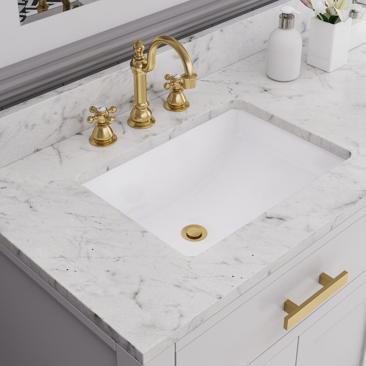 Classic Hook Widespread Deck Mount Lavatory Faucets F2-0012 With Pop-Up Drain in Satin Gold With British Cross Handles
