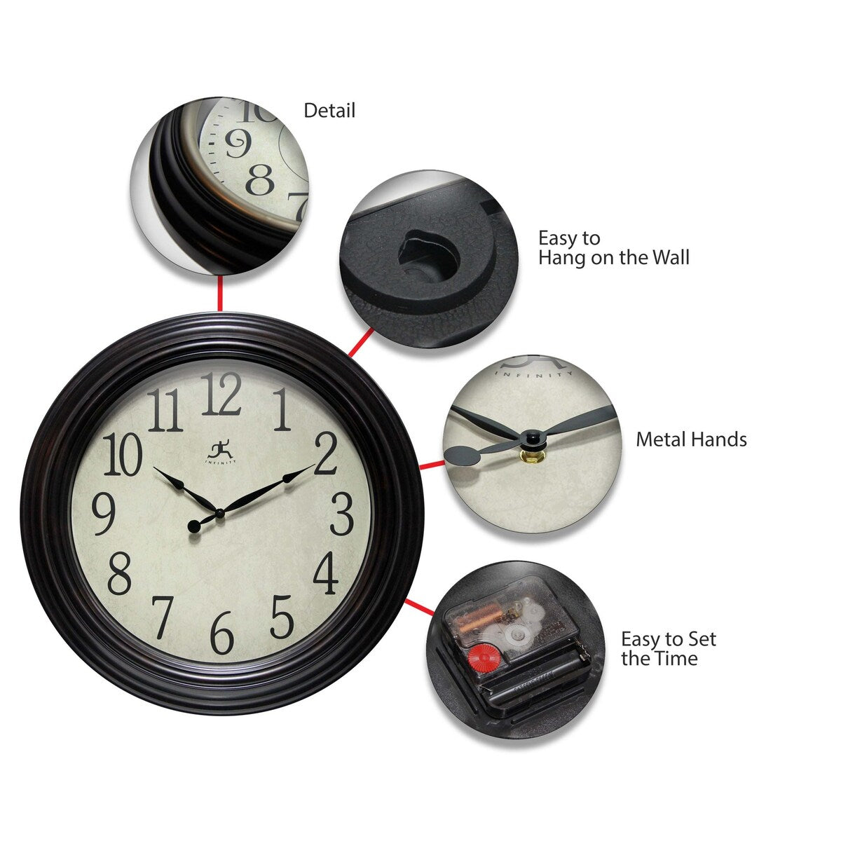 Classic Indoor 23 inch Decorative Brown Indoor Wall Clock - 23 x 2.25 x 23