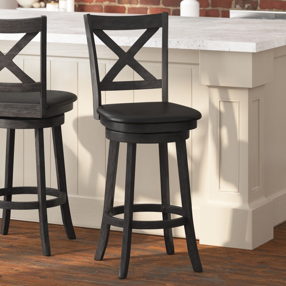 Modern Ladderback Wooden Upholstered Swivel Barstool