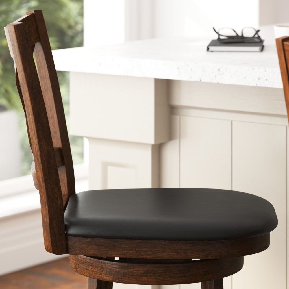Modern Ladderback Wooden Upholstered Swivel Barstool