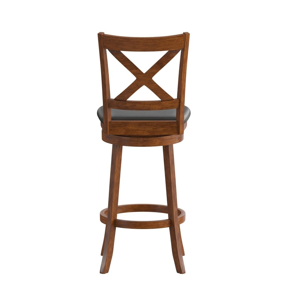 Modern Ladderback Wooden Upholstered Swivel Barstool