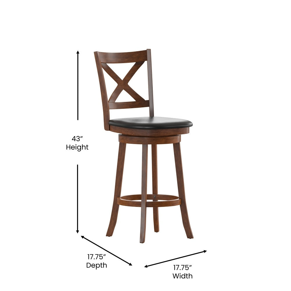 Modern Ladderback Wooden Upholstered Swivel Barstool