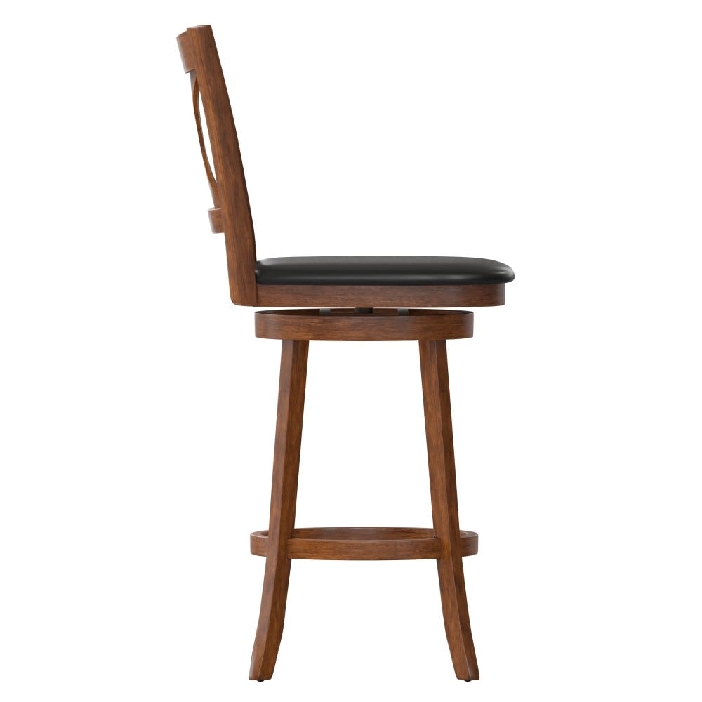 Modern Ladderback Wooden Upholstered Swivel Barstool