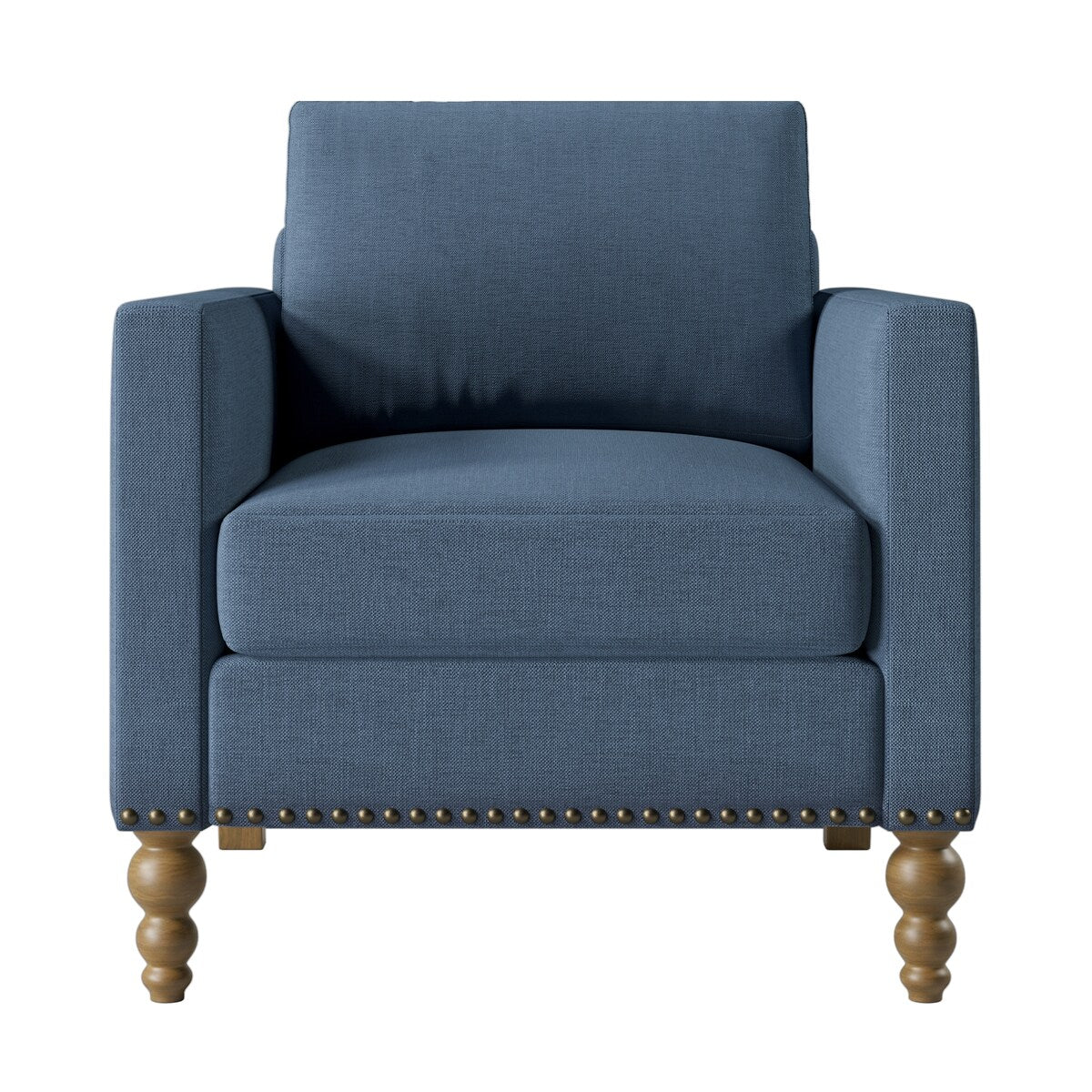 Classic Linen Armchair Accent Chair with Bronze Nailhead Trim Wooden Legs Single Sofa Couch for Living Room, Bedroom